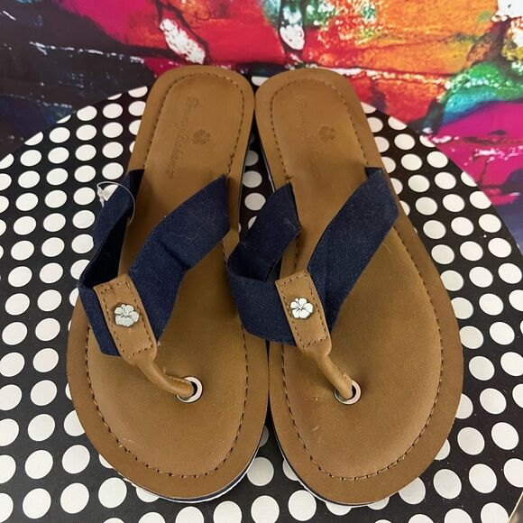 Tommy Bahama Sandals Womens Size 7 Speedwell Flip Flops Thong Navy Blue Strap Ne - Picture 2 of 5